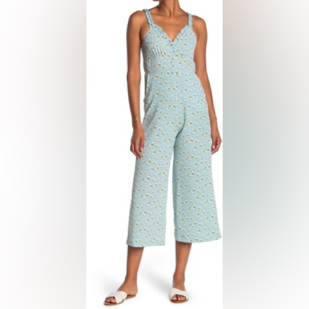 Topshop Pippa frilled floral sleeveless wide leg cropped jumpsuit size 4